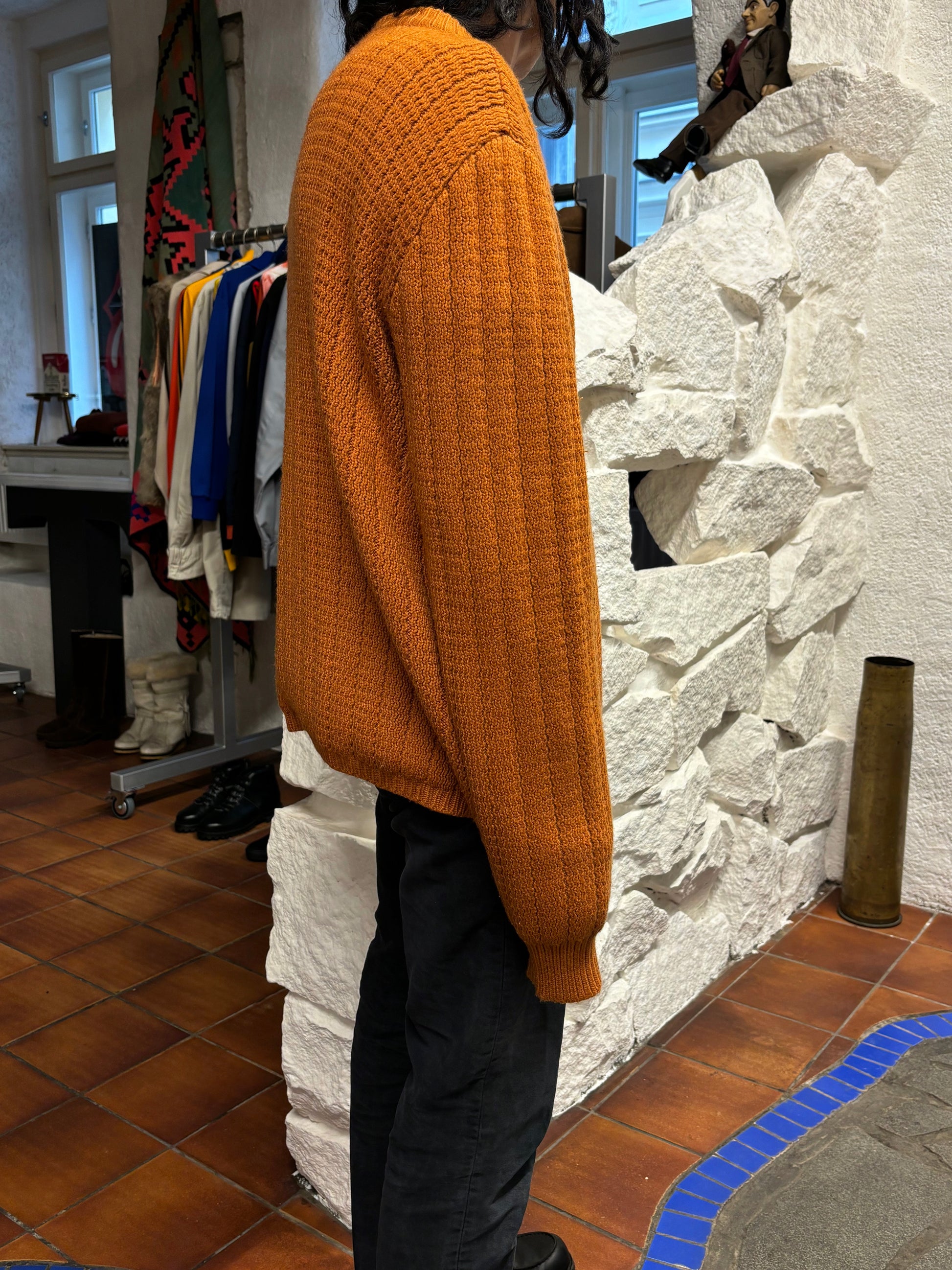 60's 70's 60年代 70年代 Handmade Wool Knit Zipup Jacket Toto Praha Prague プラハ 古着屋 古着 Vintage store Vintage clothing ユーロ古着 ヨーロッパ古着 ハンドメイド ニットジャケット オレンジ ヴィンテージ 