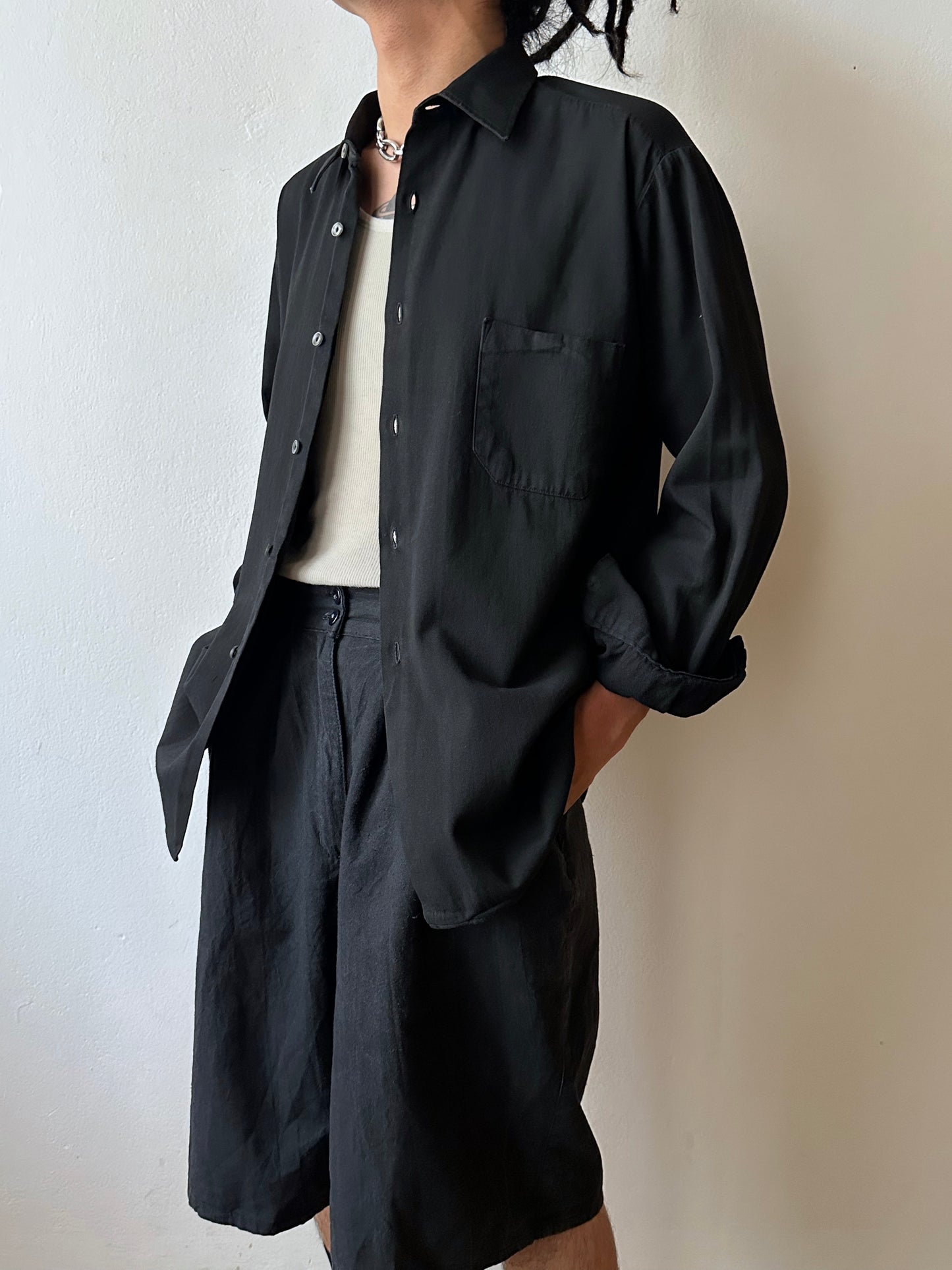 Black Linen / Cotton shorts - w30