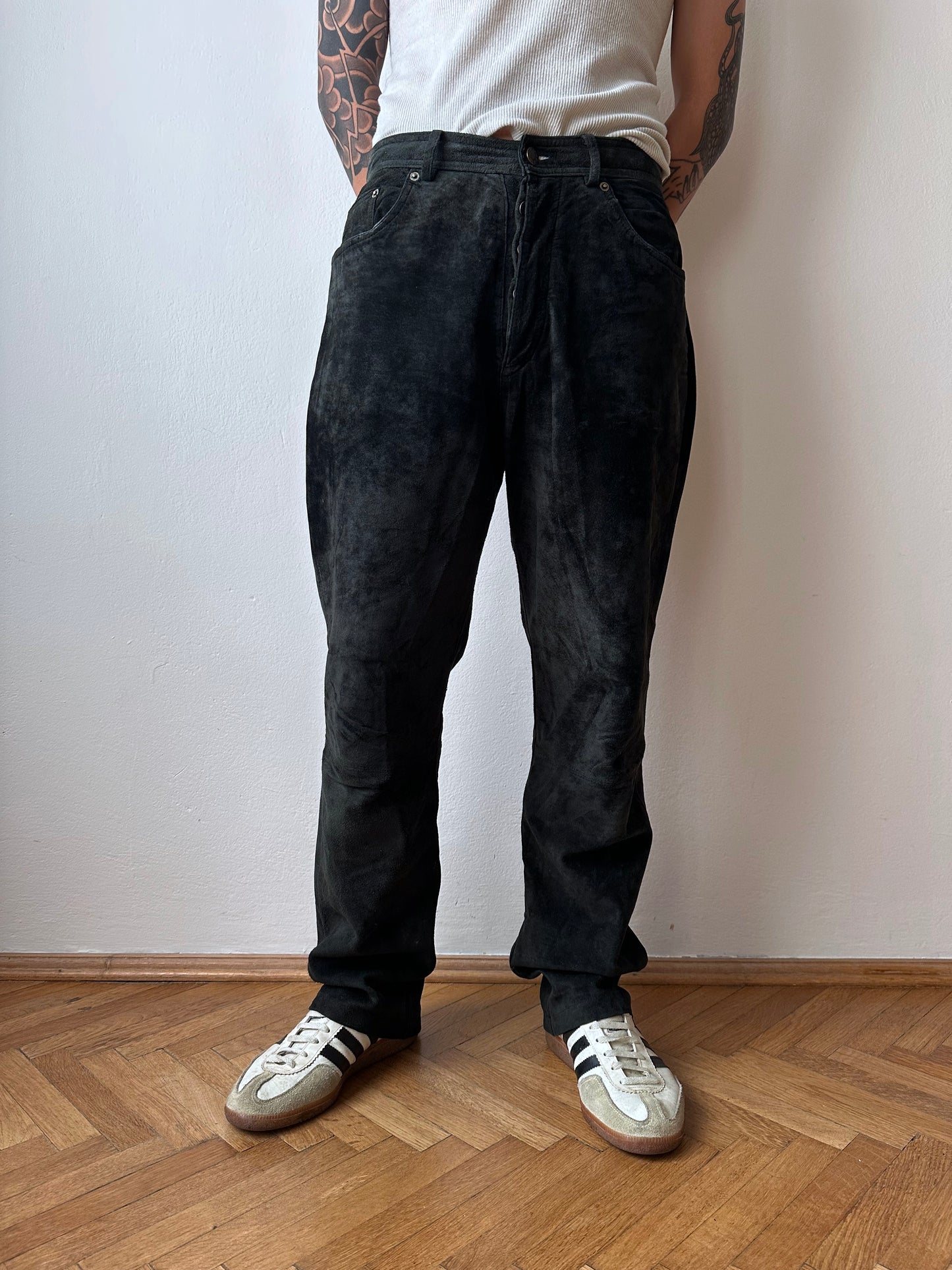 Black leather suède trousers - w31