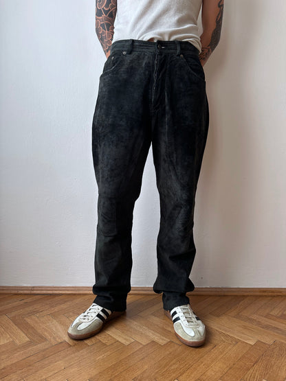 Black leather suède trousers - w31