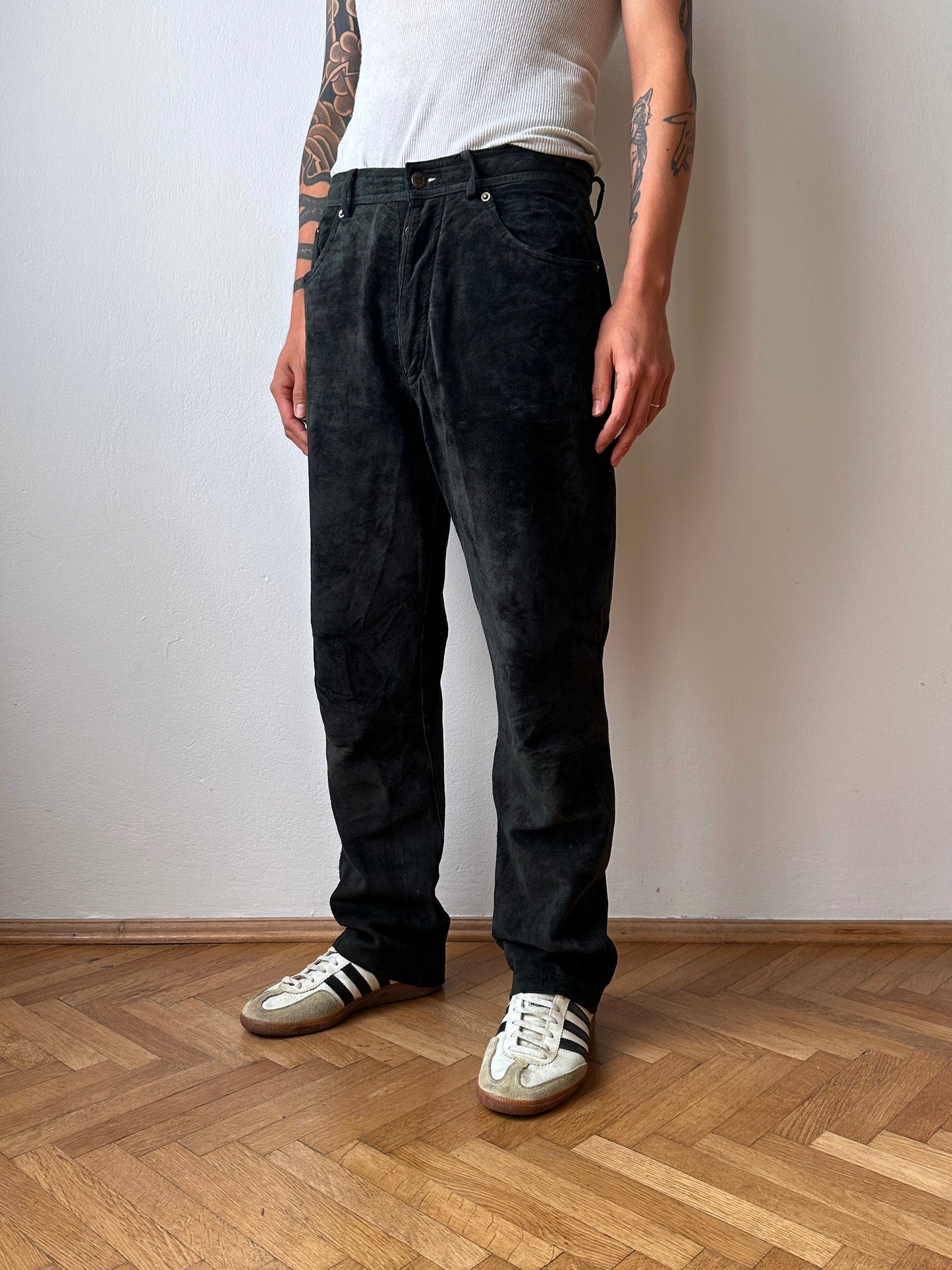 Black leather suède trousers - w31