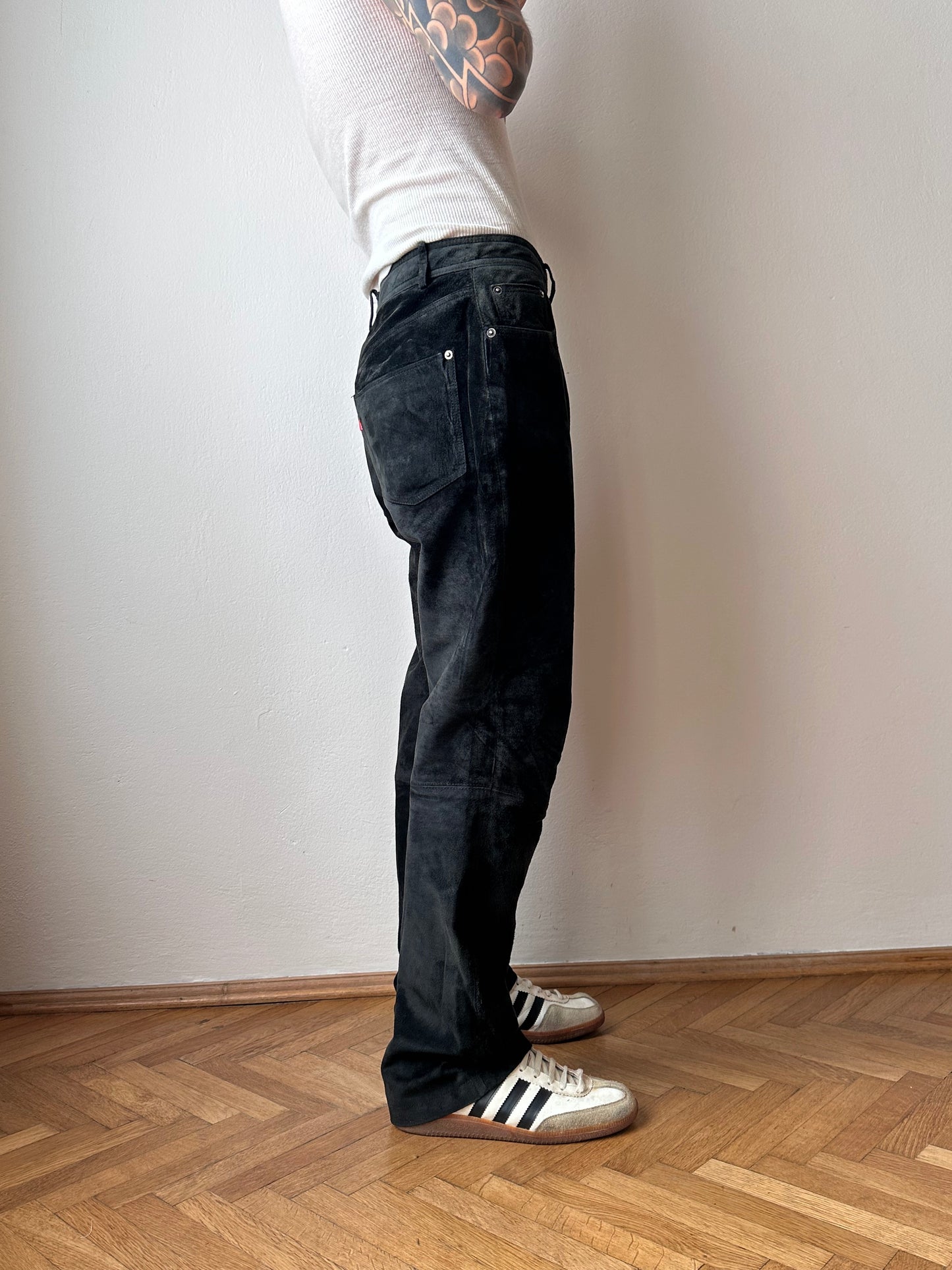 Black leather suède trousers - w31