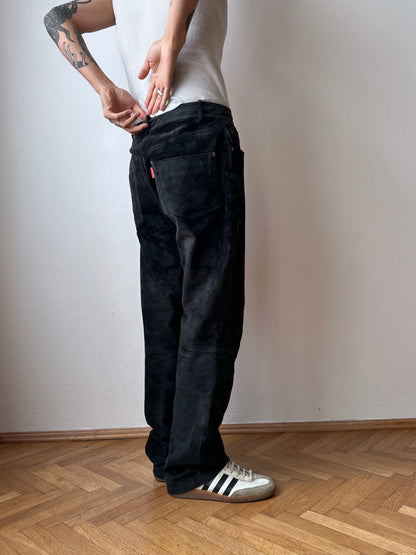Black leather suède trousers - w31