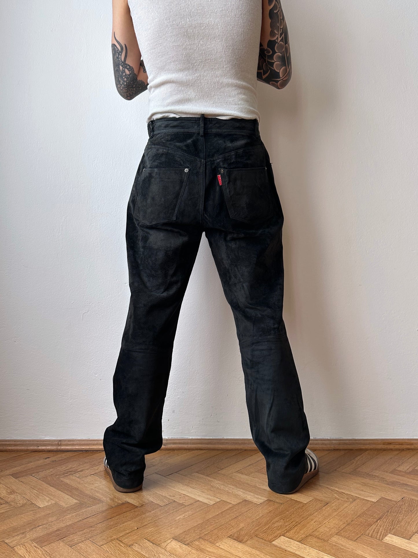 Black leather suède trousers - w31