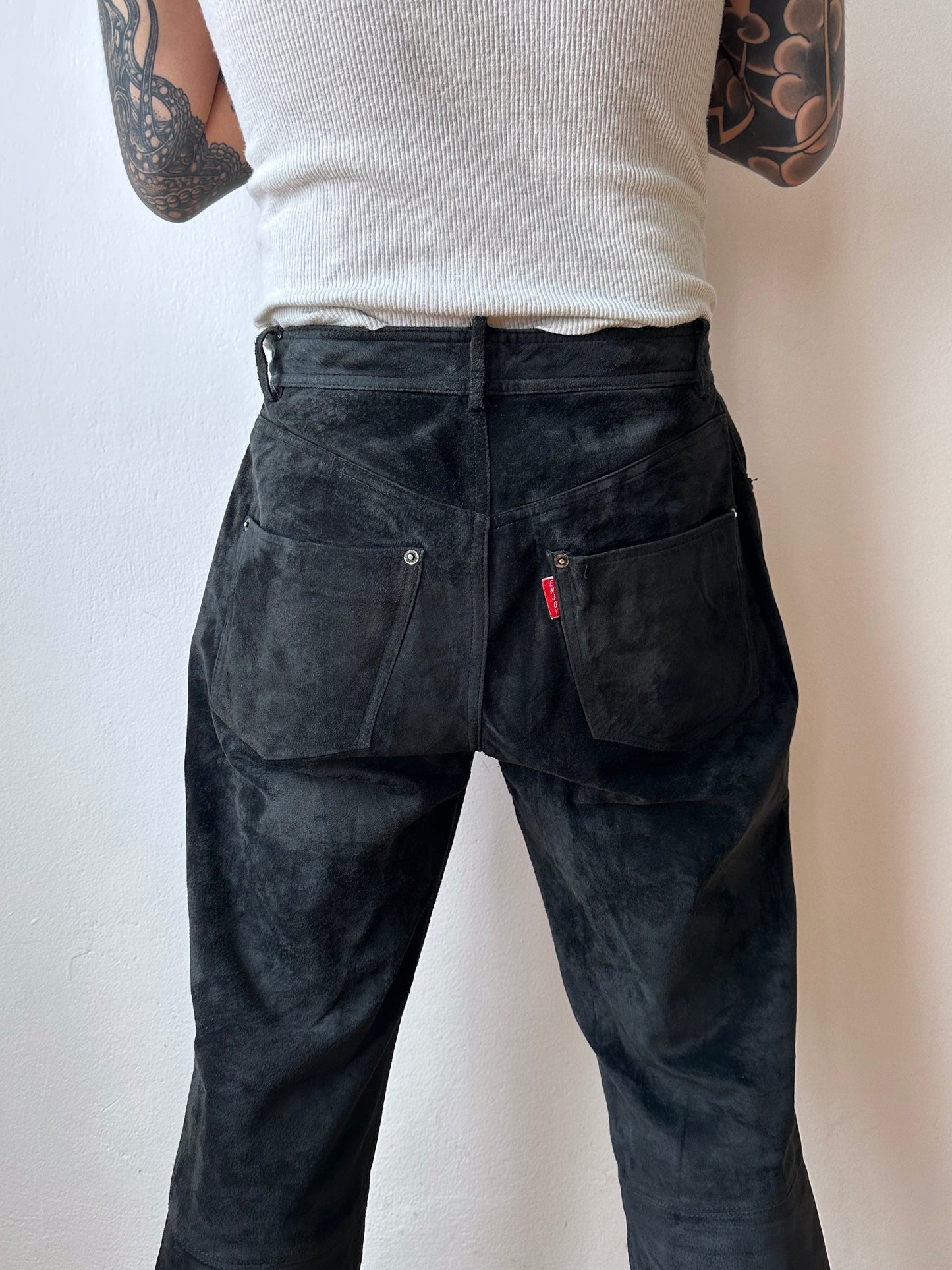 Black leather suède trousers - w31