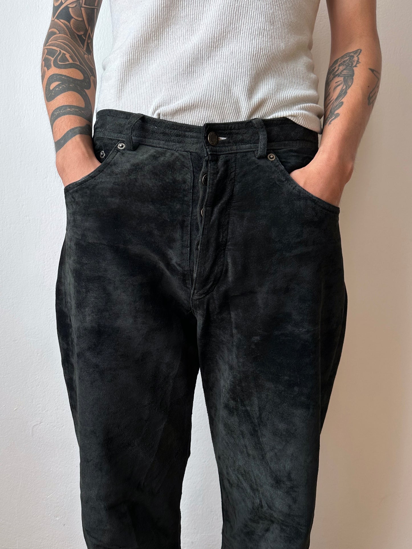 Black leather suède trousers - w31