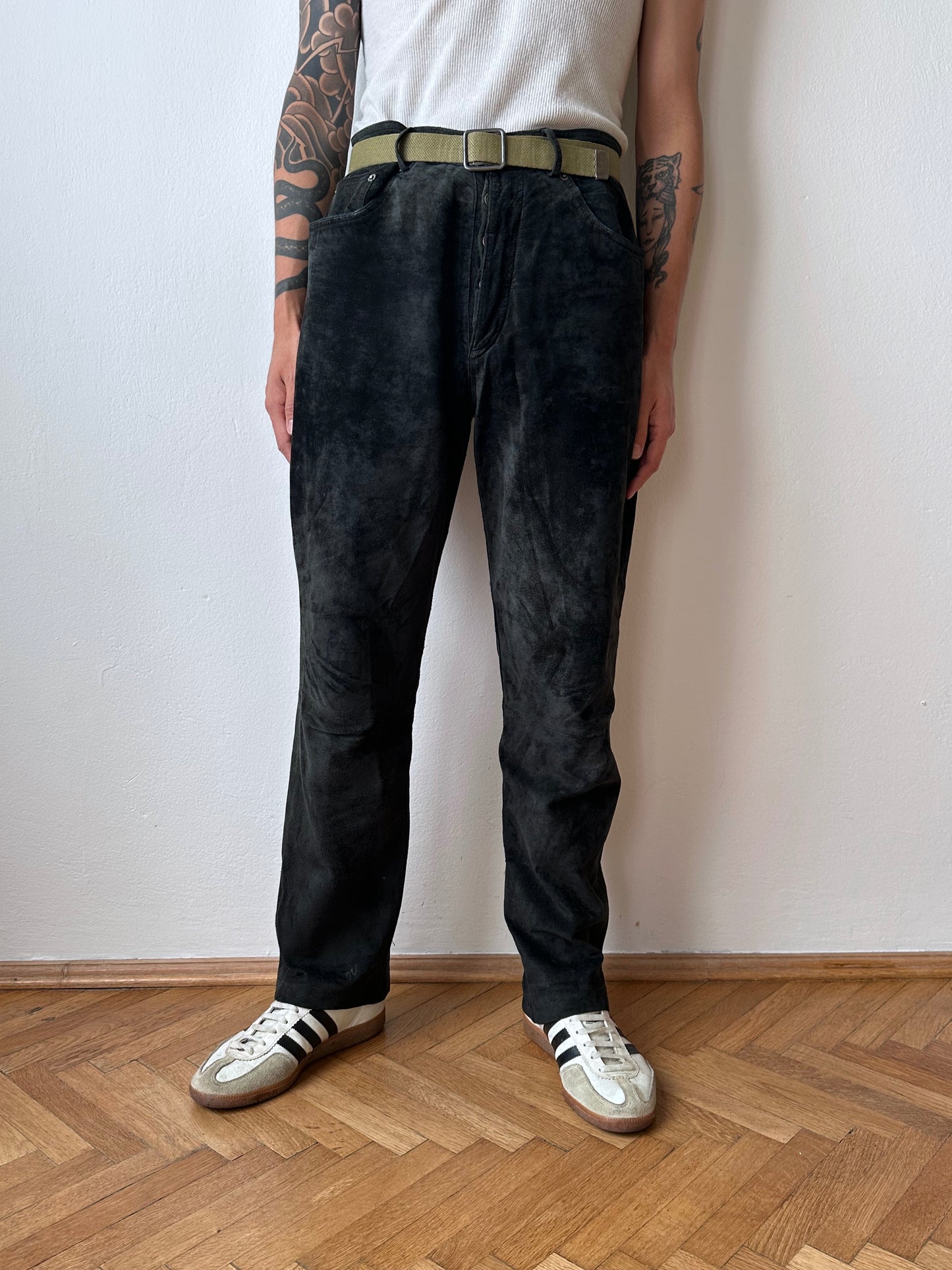 Black leather suède trousers - w31