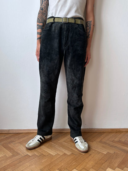 Black leather suède trousers - w31