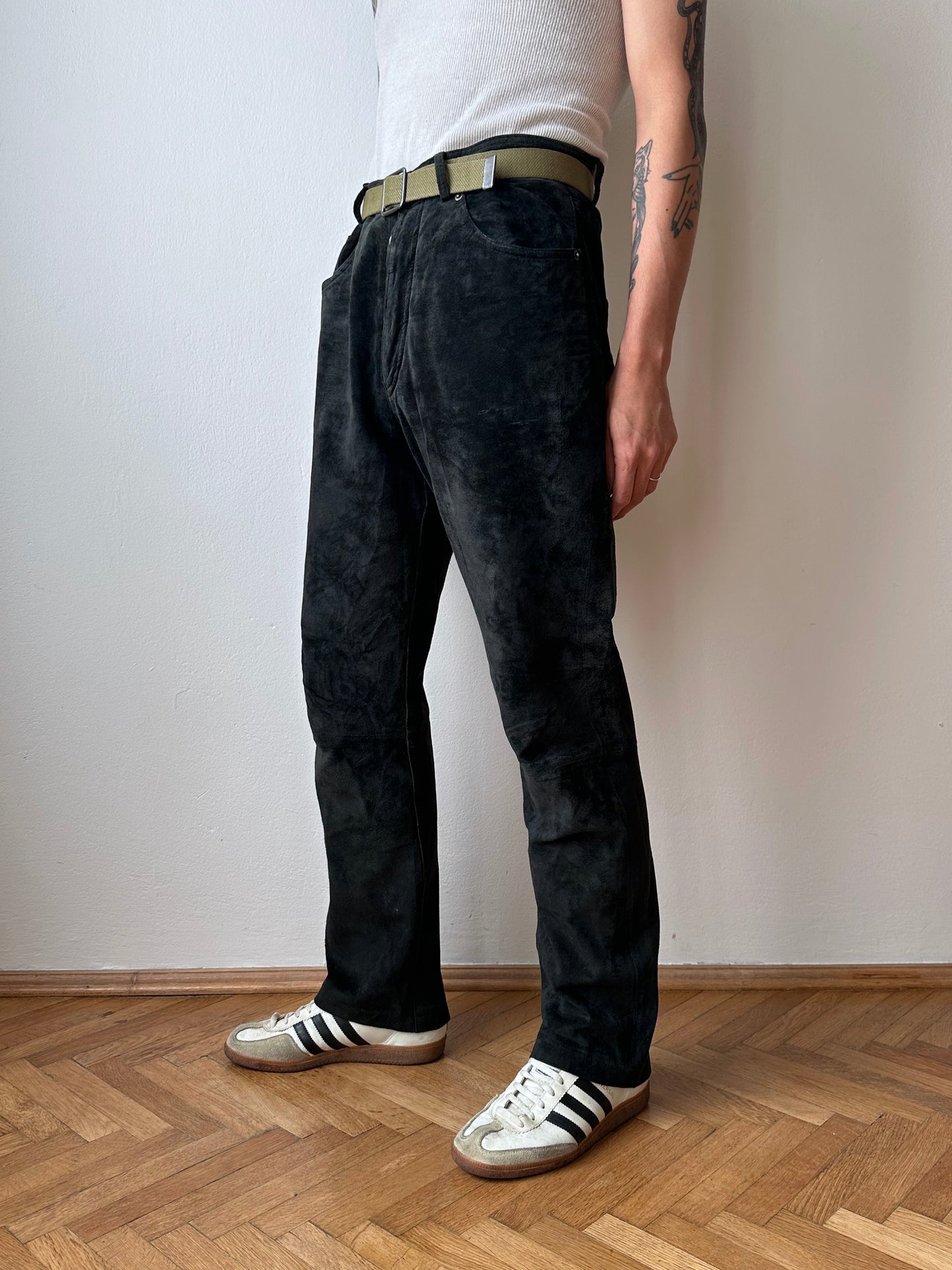 Black leather suède trousers - w31