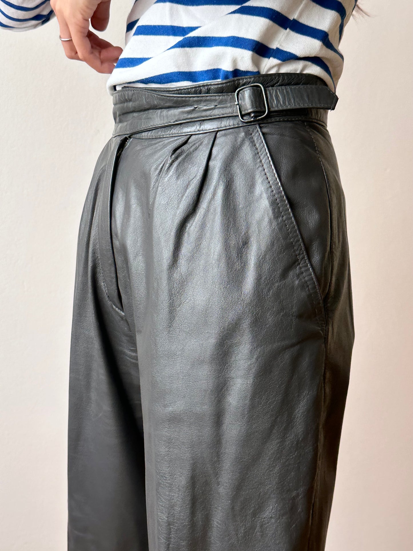 Grey leather trousers