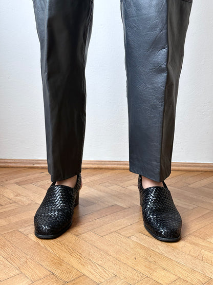 Grey leather trousers