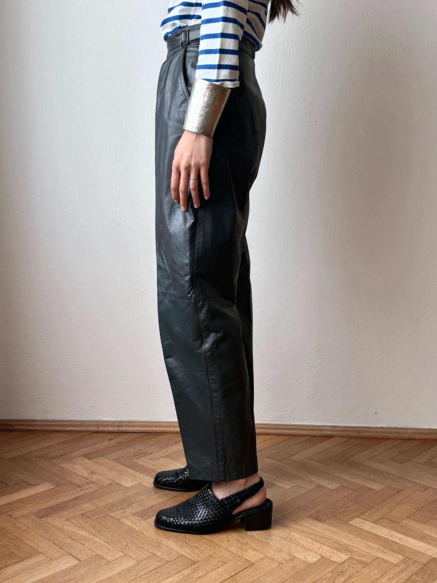 Grey leather trousers