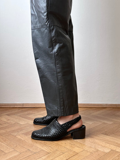 Grey leather trousers