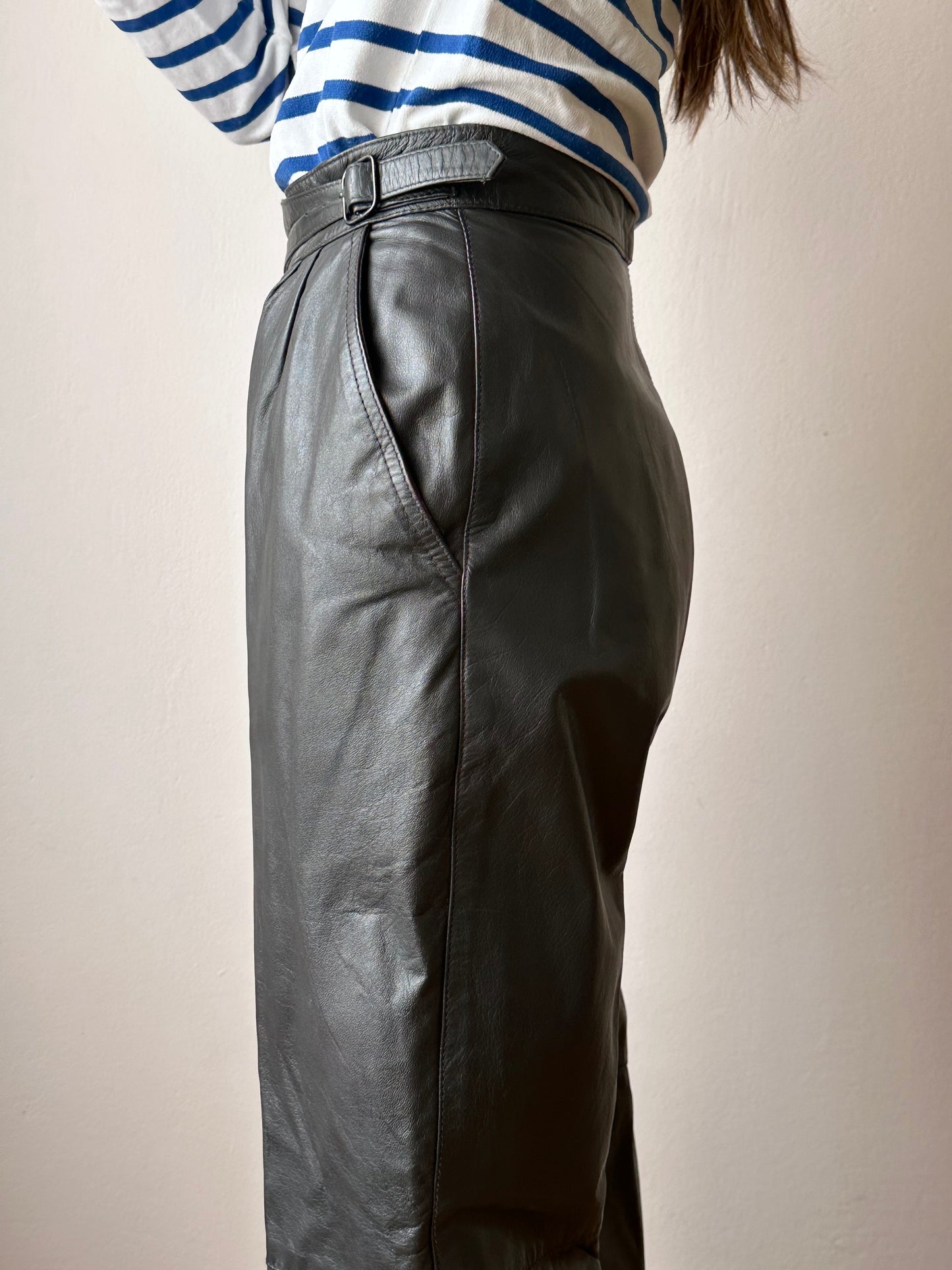 Grey leather trousers