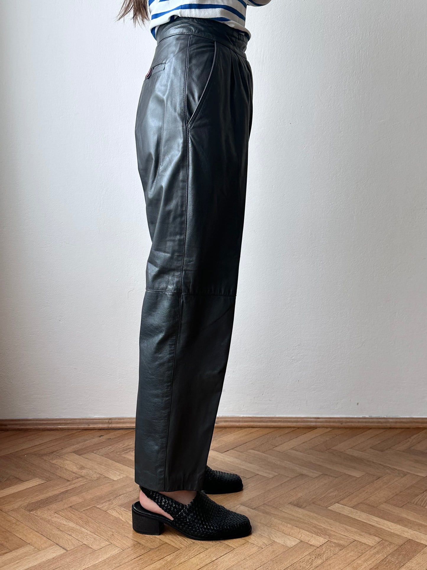 Grey leather trousers