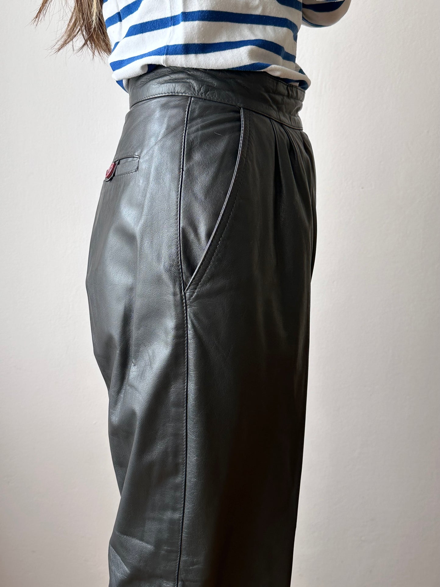 Grey leather trousers