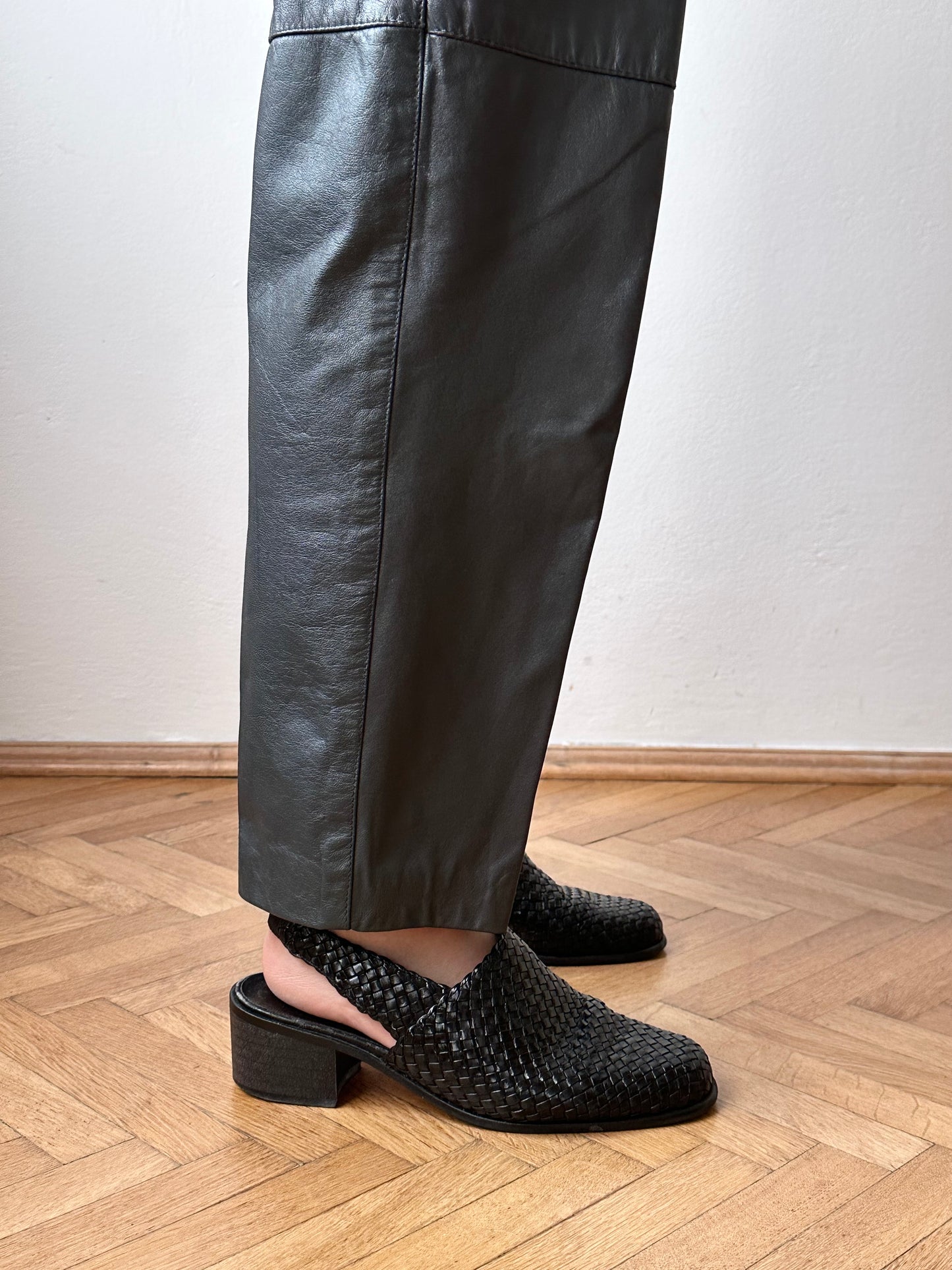 Grey leather trousers