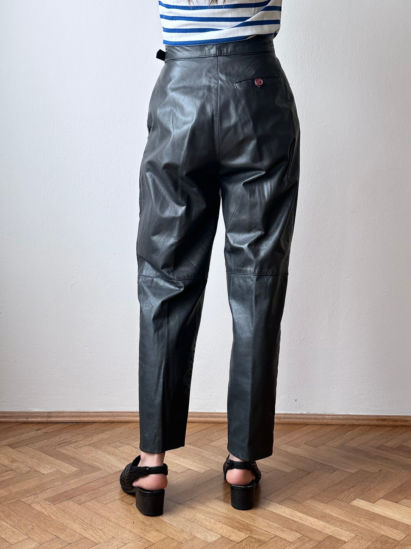 Grey leather trousers