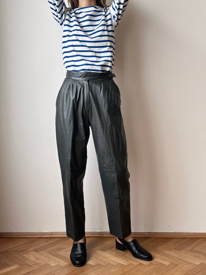 Grey leather trousers
