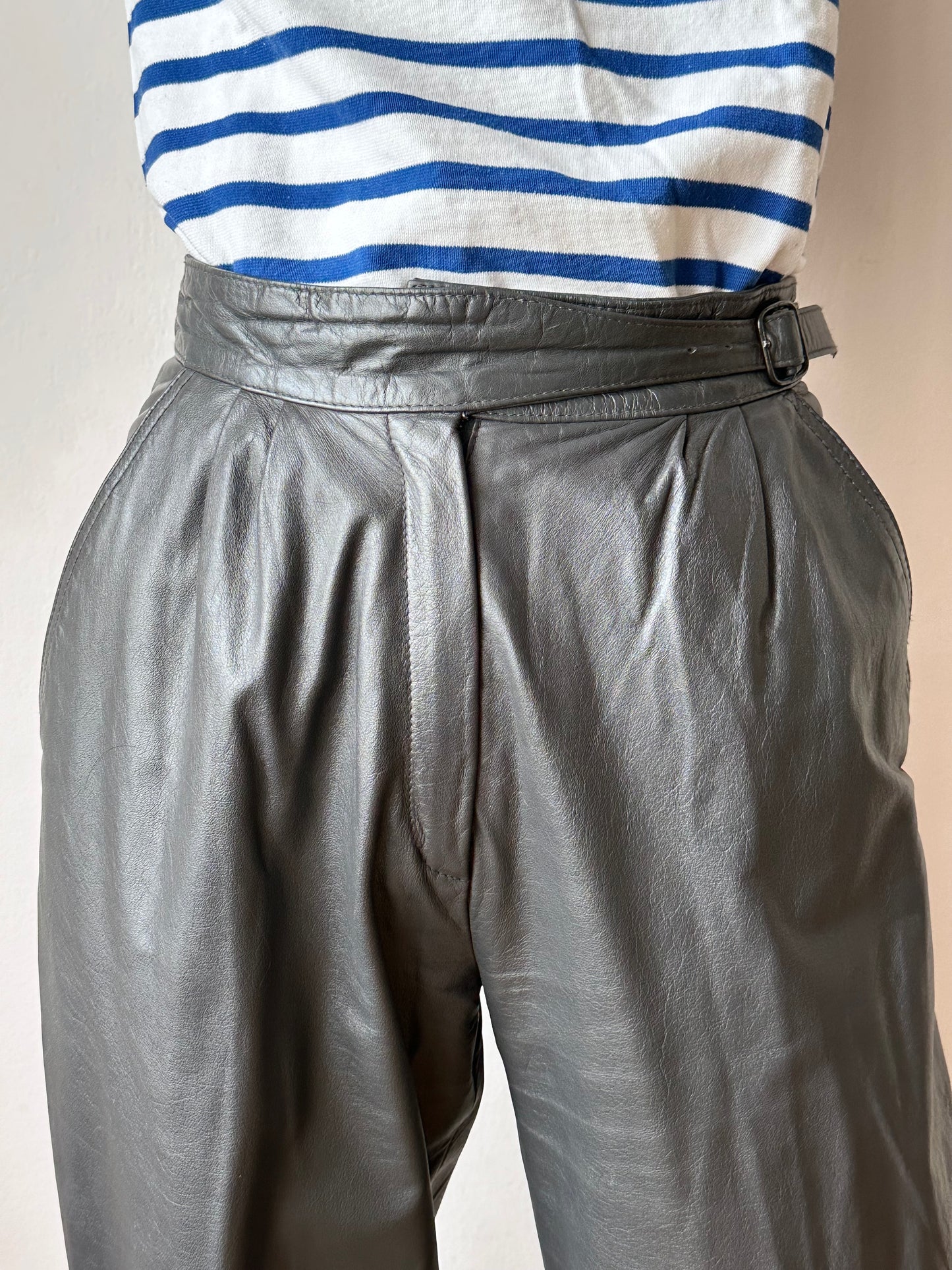 Grey leather trousers