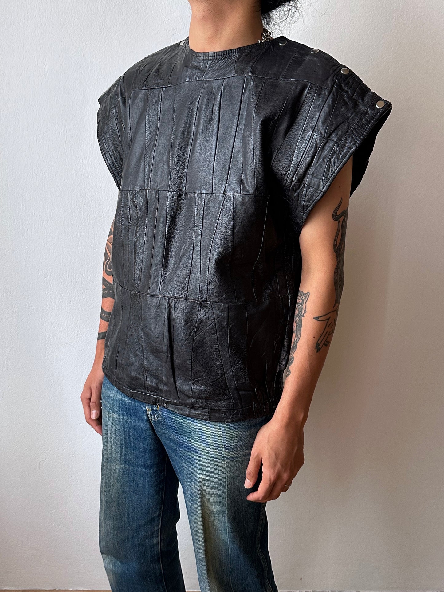 Black leather vest