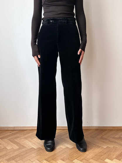 70s Black velvet trousers - w28