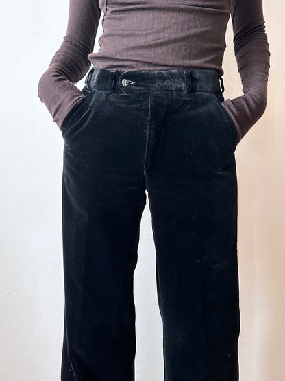 70s Black velvet trousers - w28