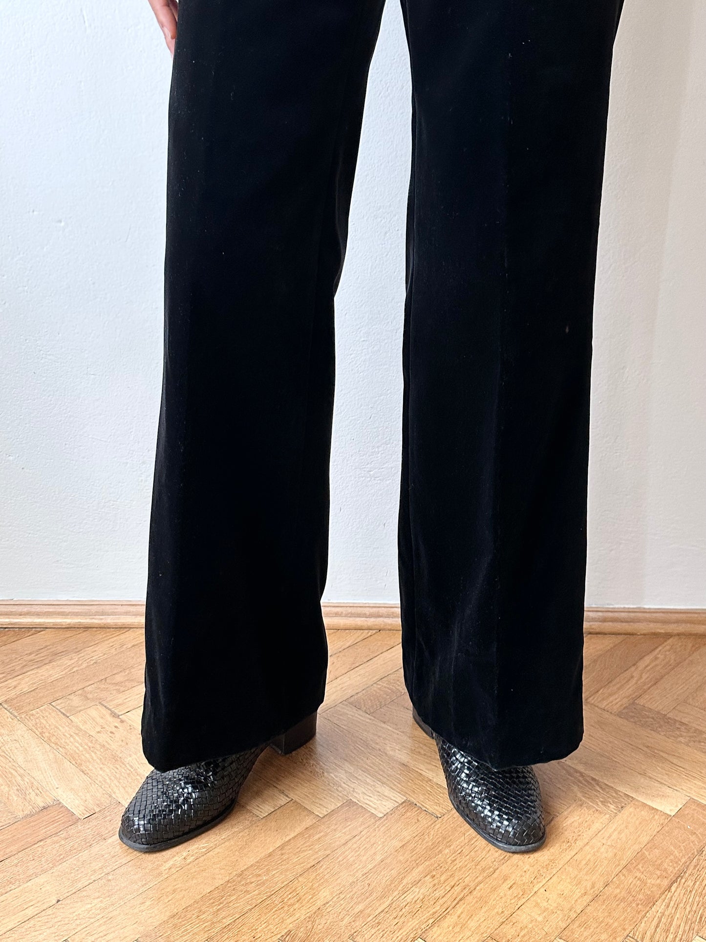 70s Black velvet trousers - w28