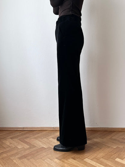 70s Black velvet trousers - w28