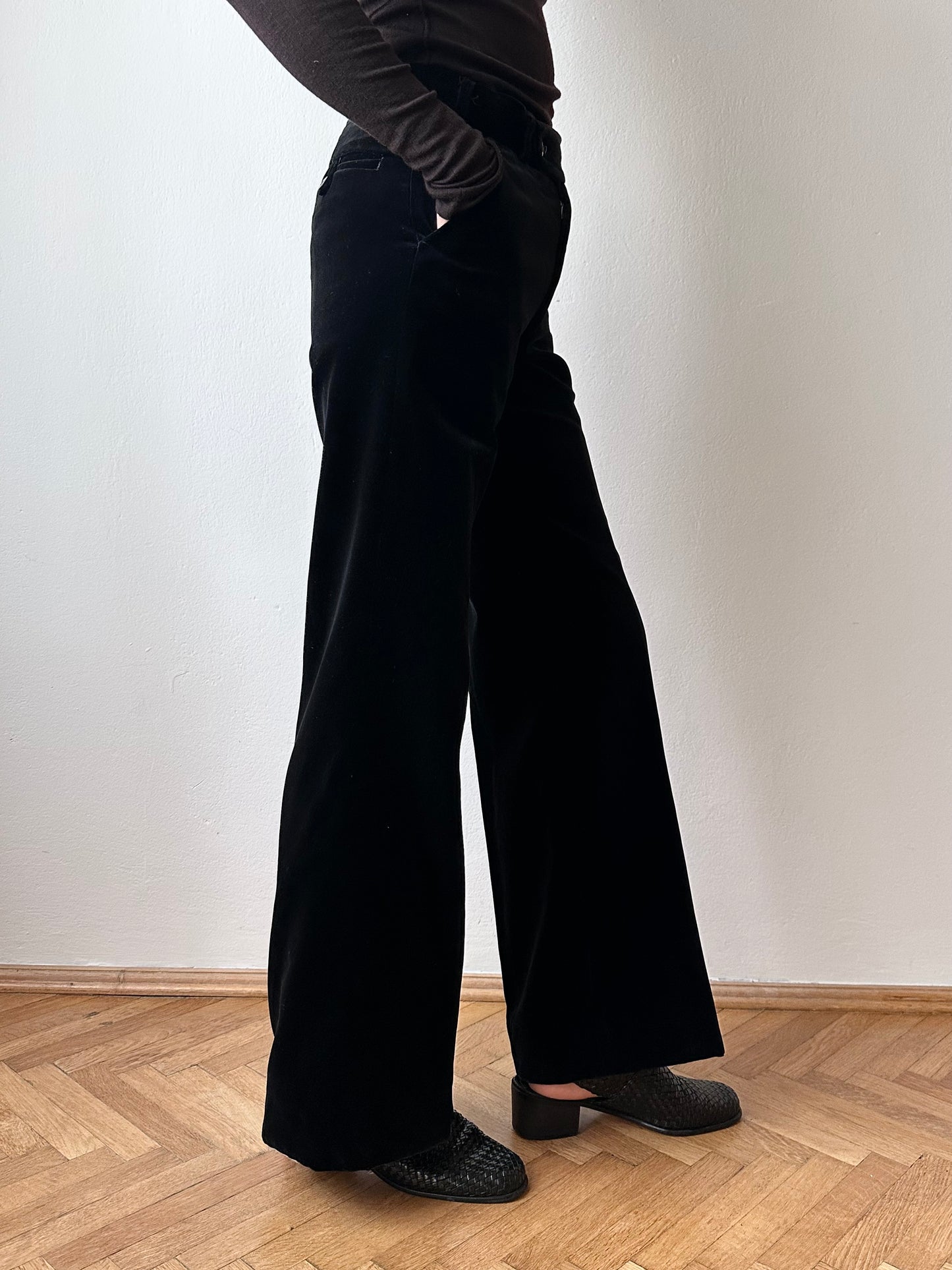 70s Black velvet trousers - w28