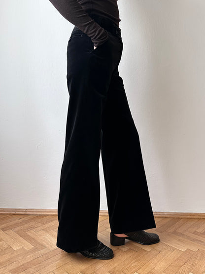 70s Black velvet trousers - w28