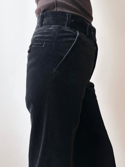 70s Black velvet trousers - w28