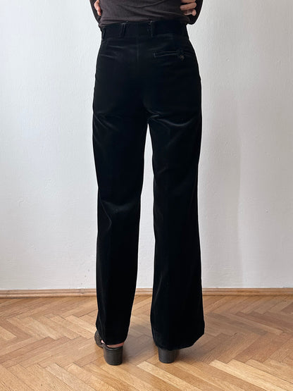 70s Black velvet trousers - w28