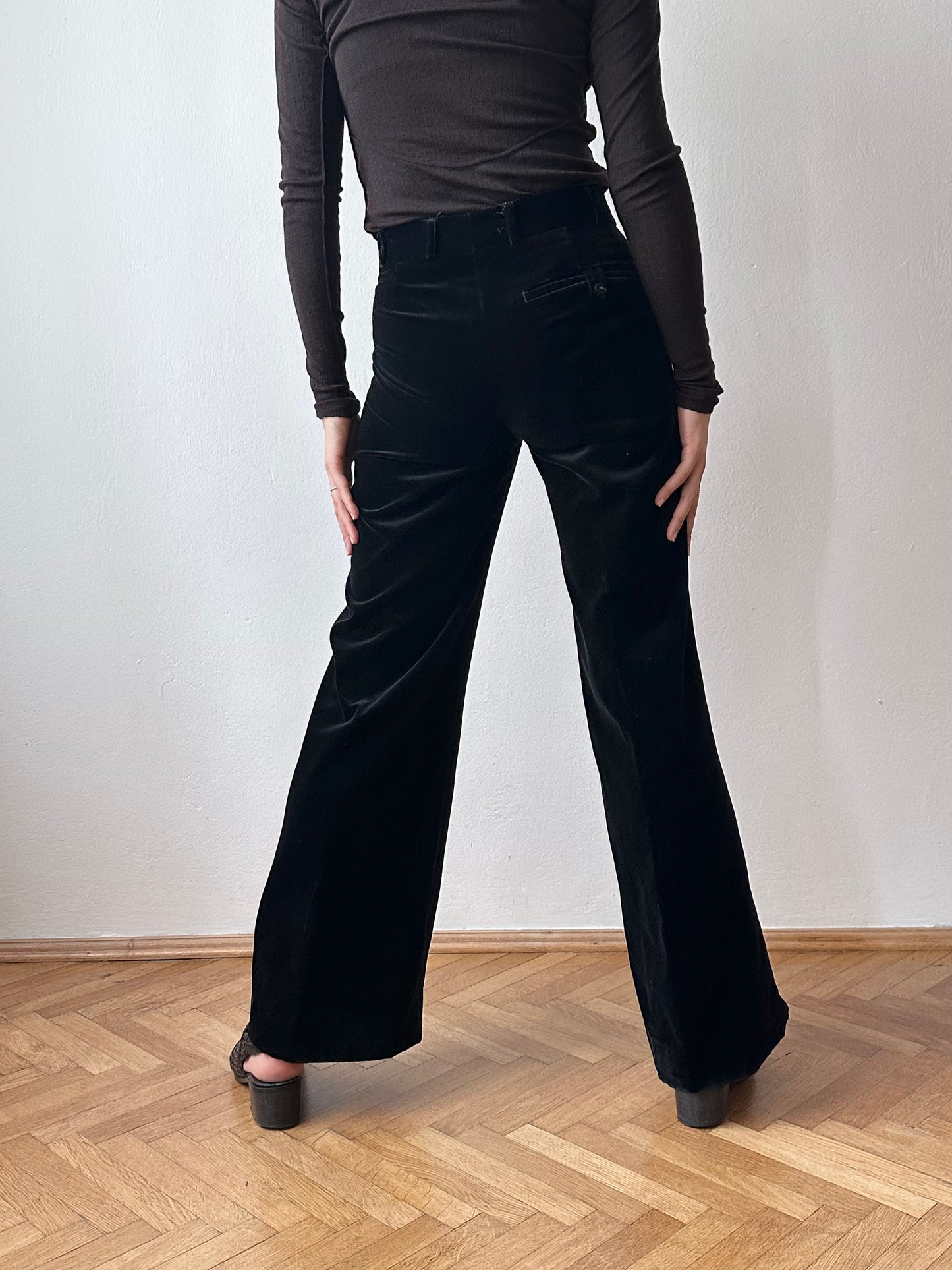 70s Black velvet trousers - w28
