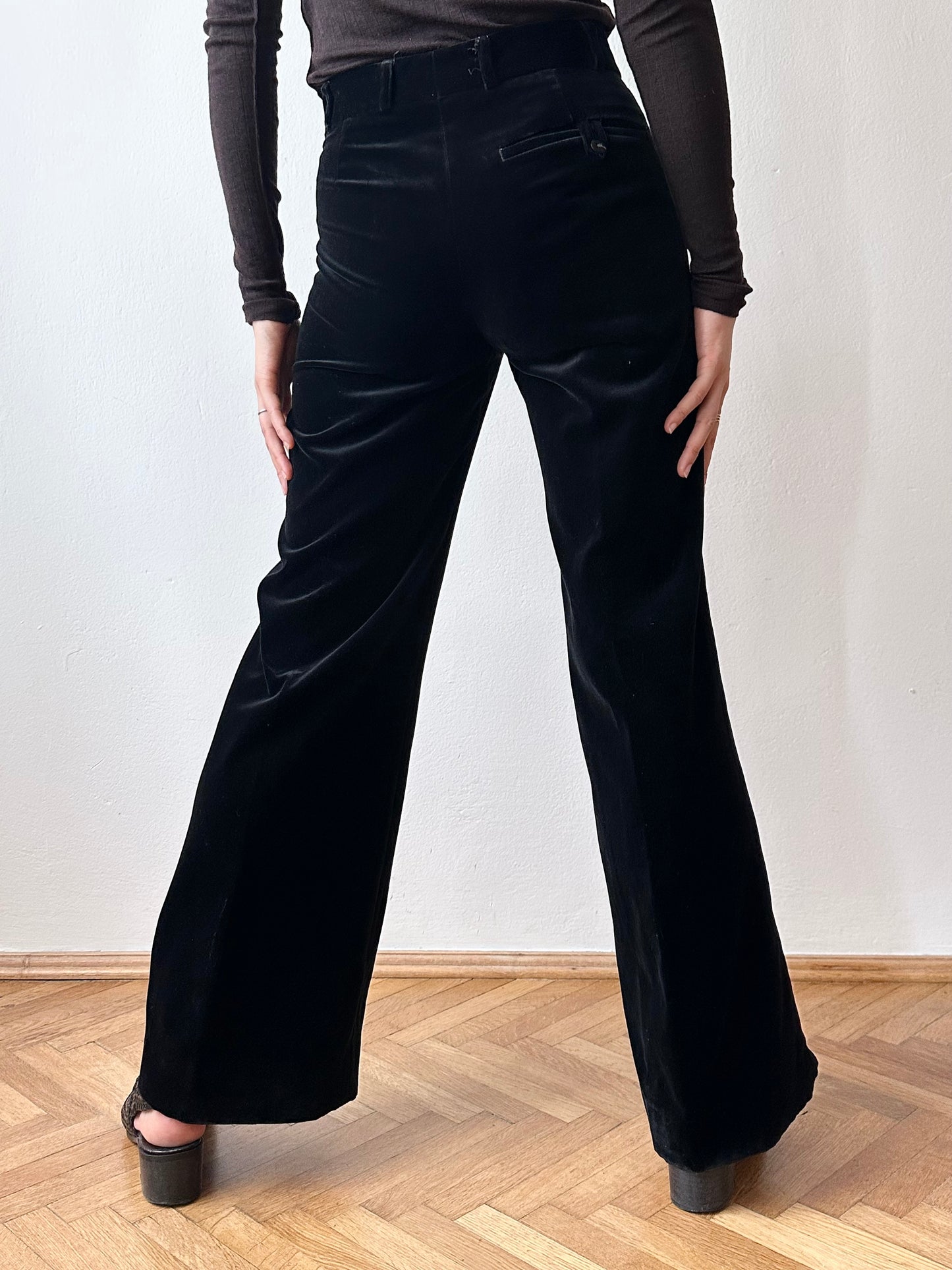 70s Black velvet trousers - w28