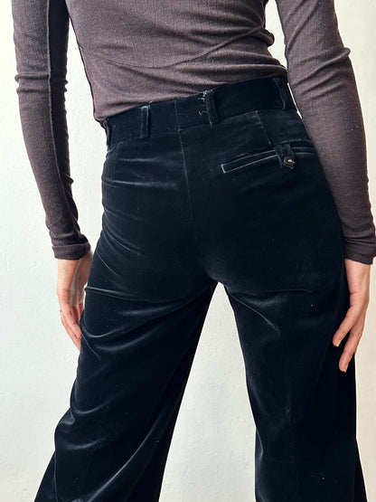 70s Black velvet trousers - w28