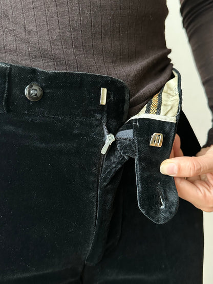 70s Black velvet trousers - w28