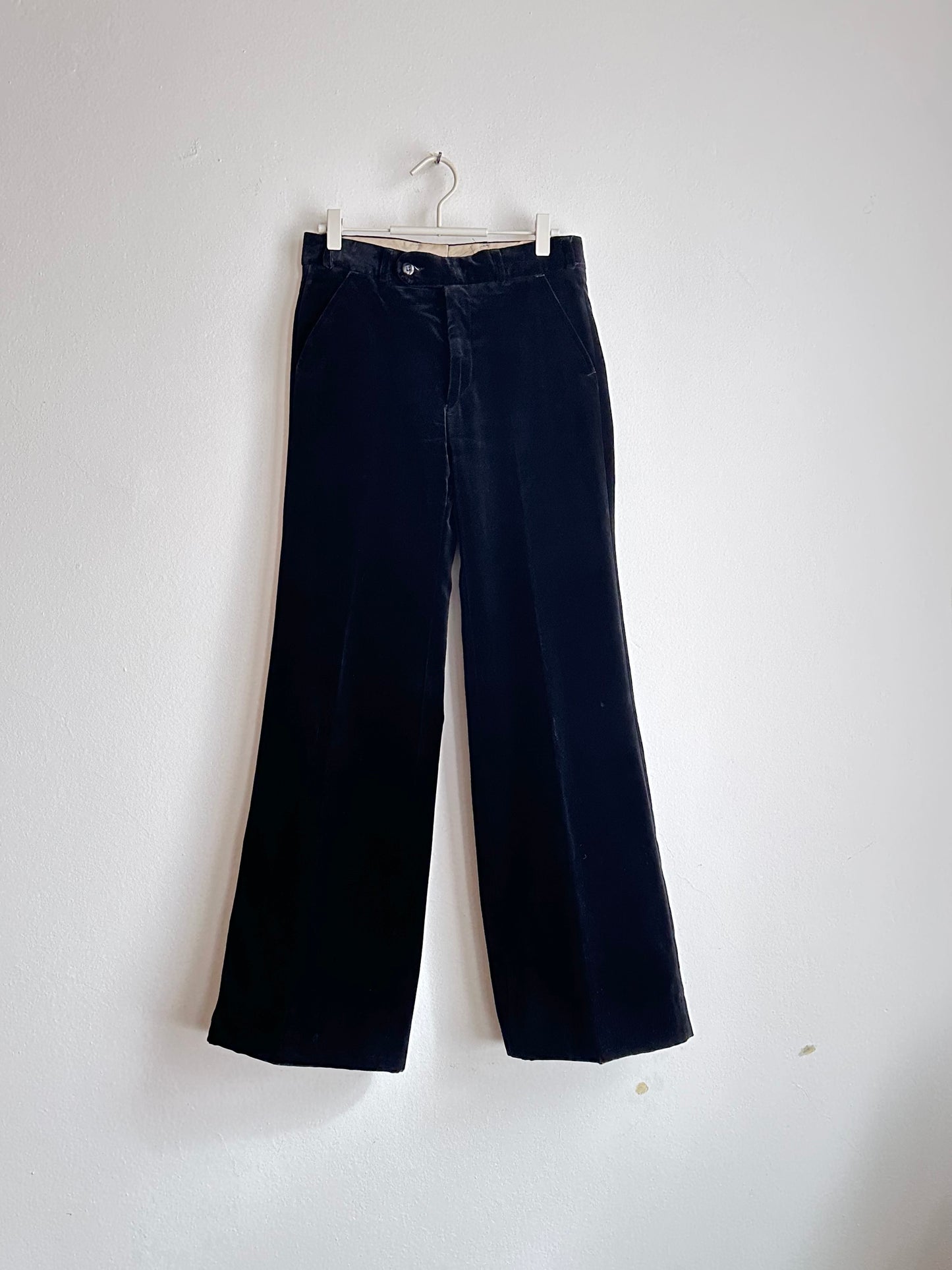 70s Black velvet trousers - w28