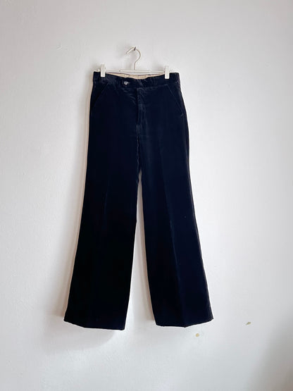 70s Black velvet trousers - w28