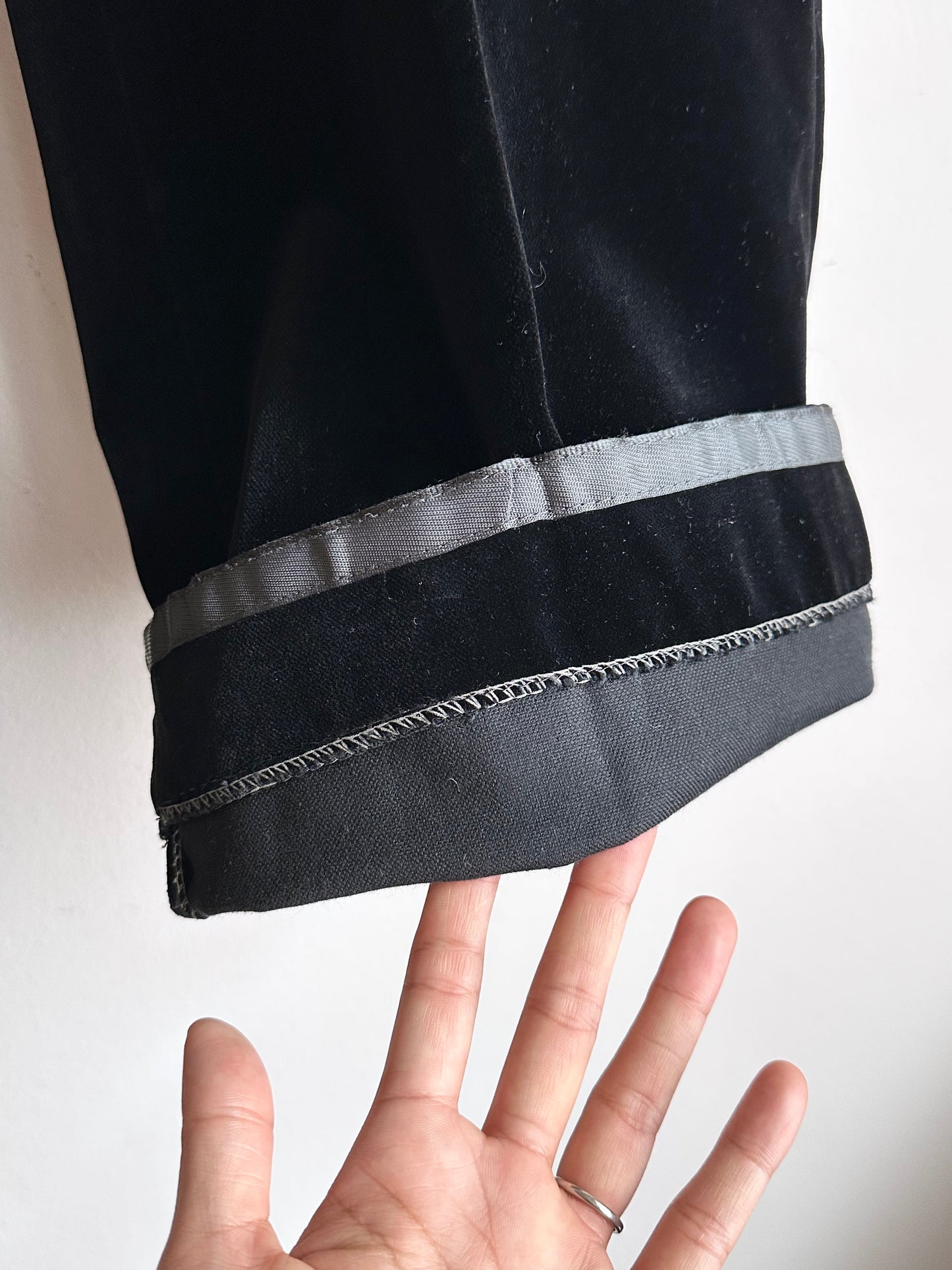 70s Black velvet trousers - w28