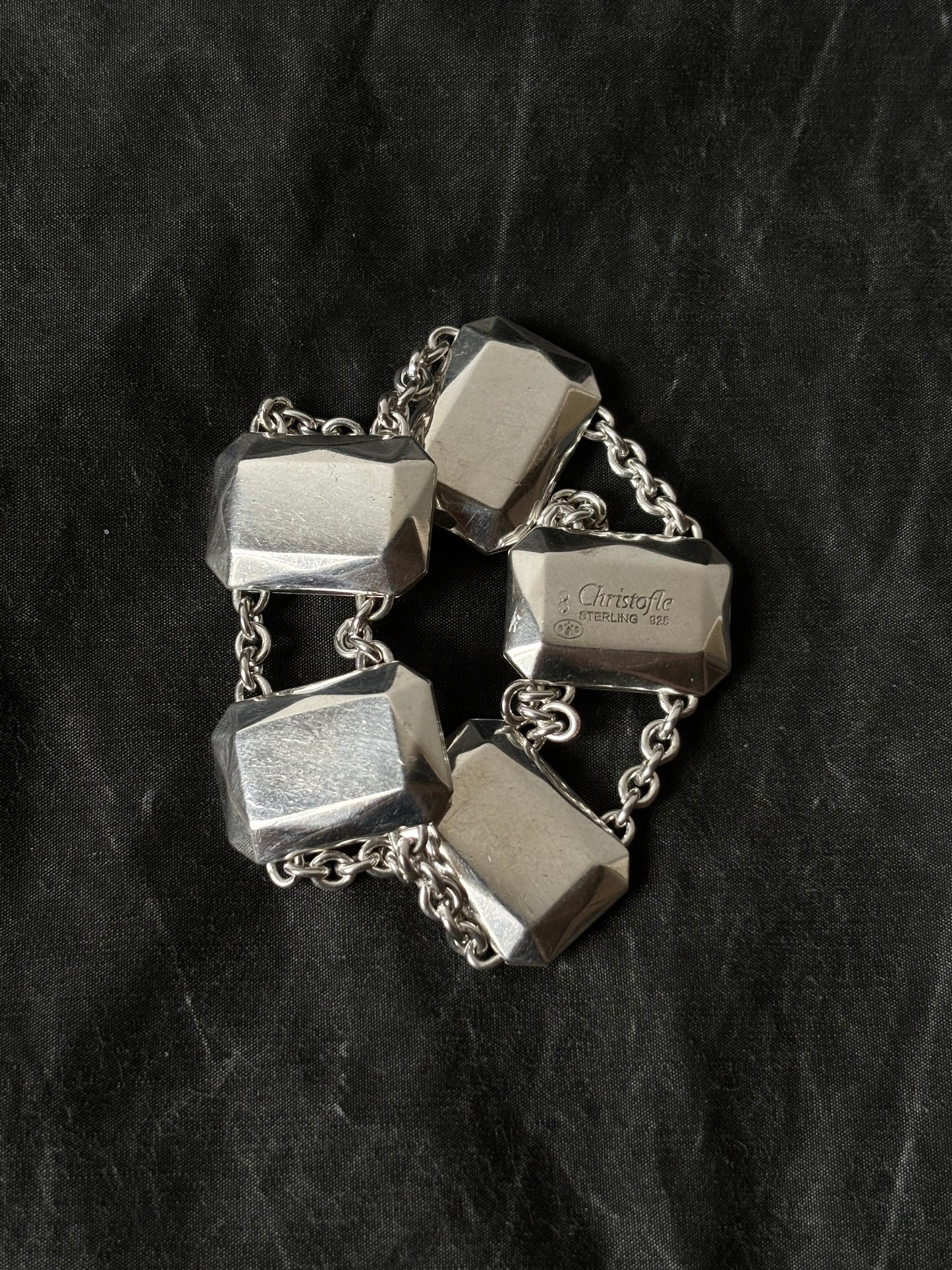 CHRISTOFLE silver 925 bracelet gemstone rectangle link chain sterling argent jewellery bangle vintage gem クリストフル シルバーブレスレット ヴィンテージ シルバー ジュエリー バングル ブレスレット TOTO プラハ Prague