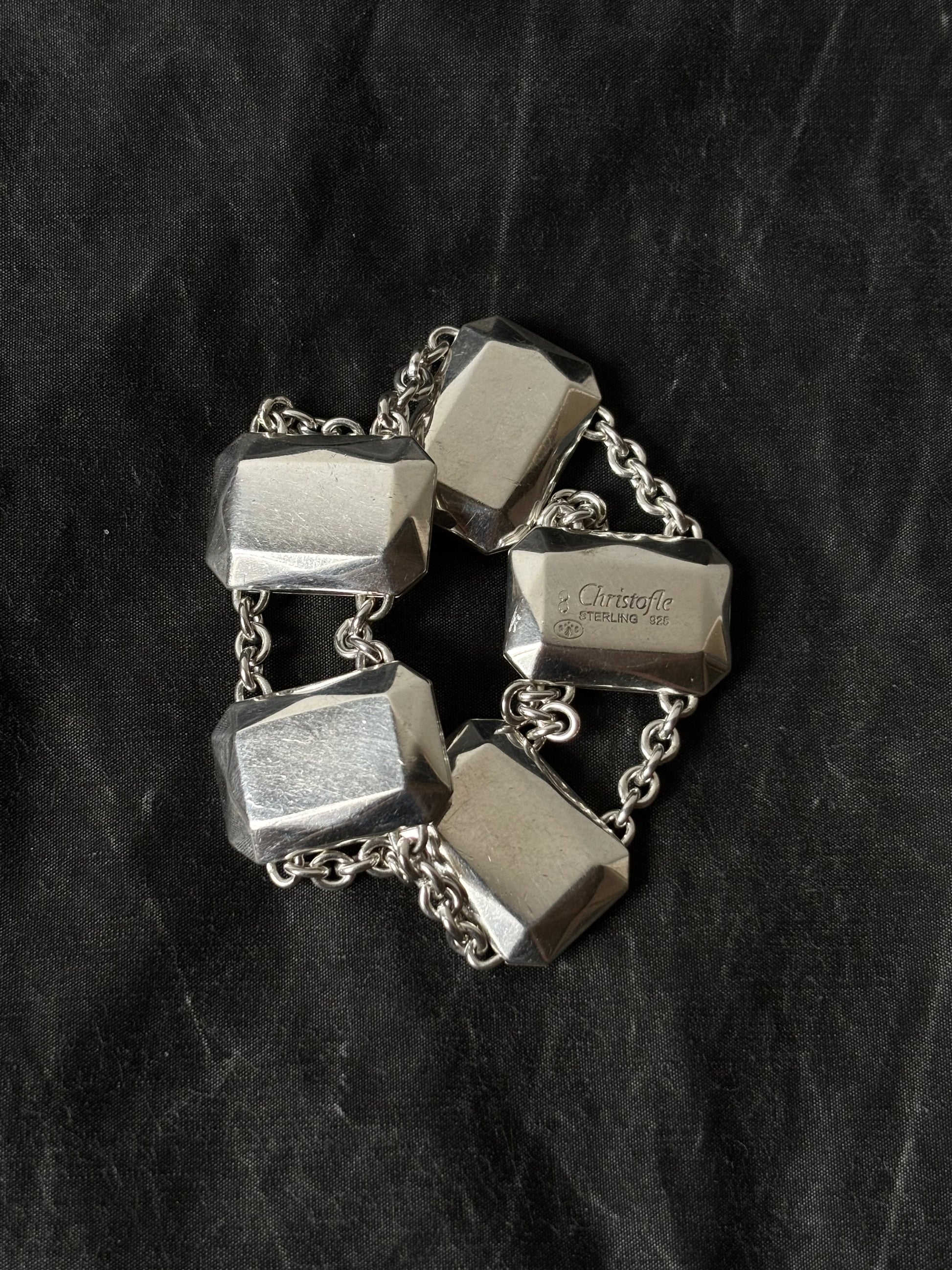 CHRISTOFLE silver 925 bracelet gemstone rectangle link chain sterling argent jewellery bangle vintage gem クリストフル シルバーブレスレット ヴィンテージ シルバー ジュエリー バングル ブレスレット TOTO プラハ Prague