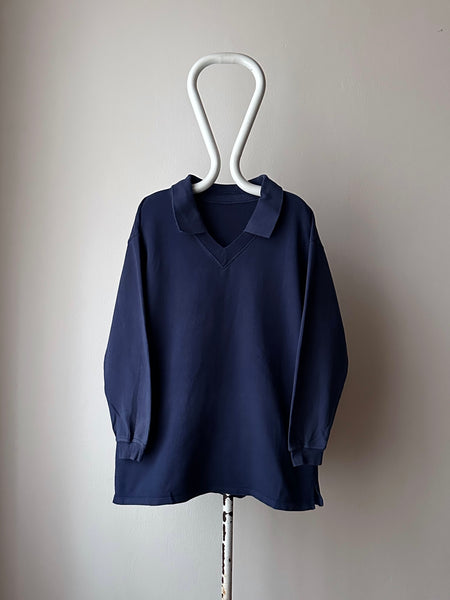 Navy sweat polo - L