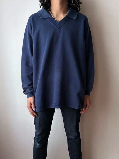 Navy sweat polo - L