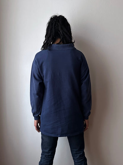 Navy sweat polo - L