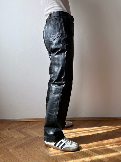 Black leather trousers - w32