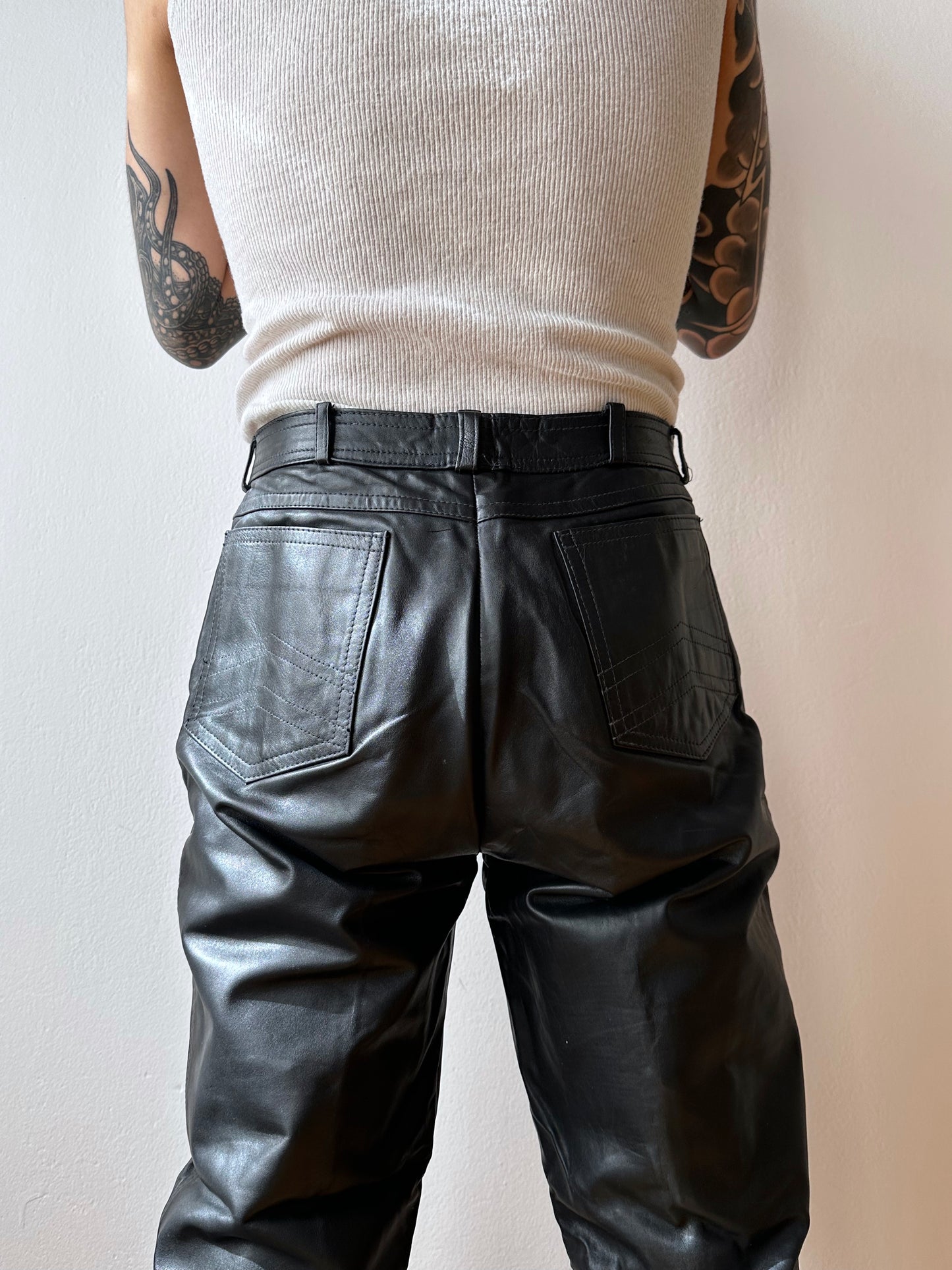 Black leather trousers - w32