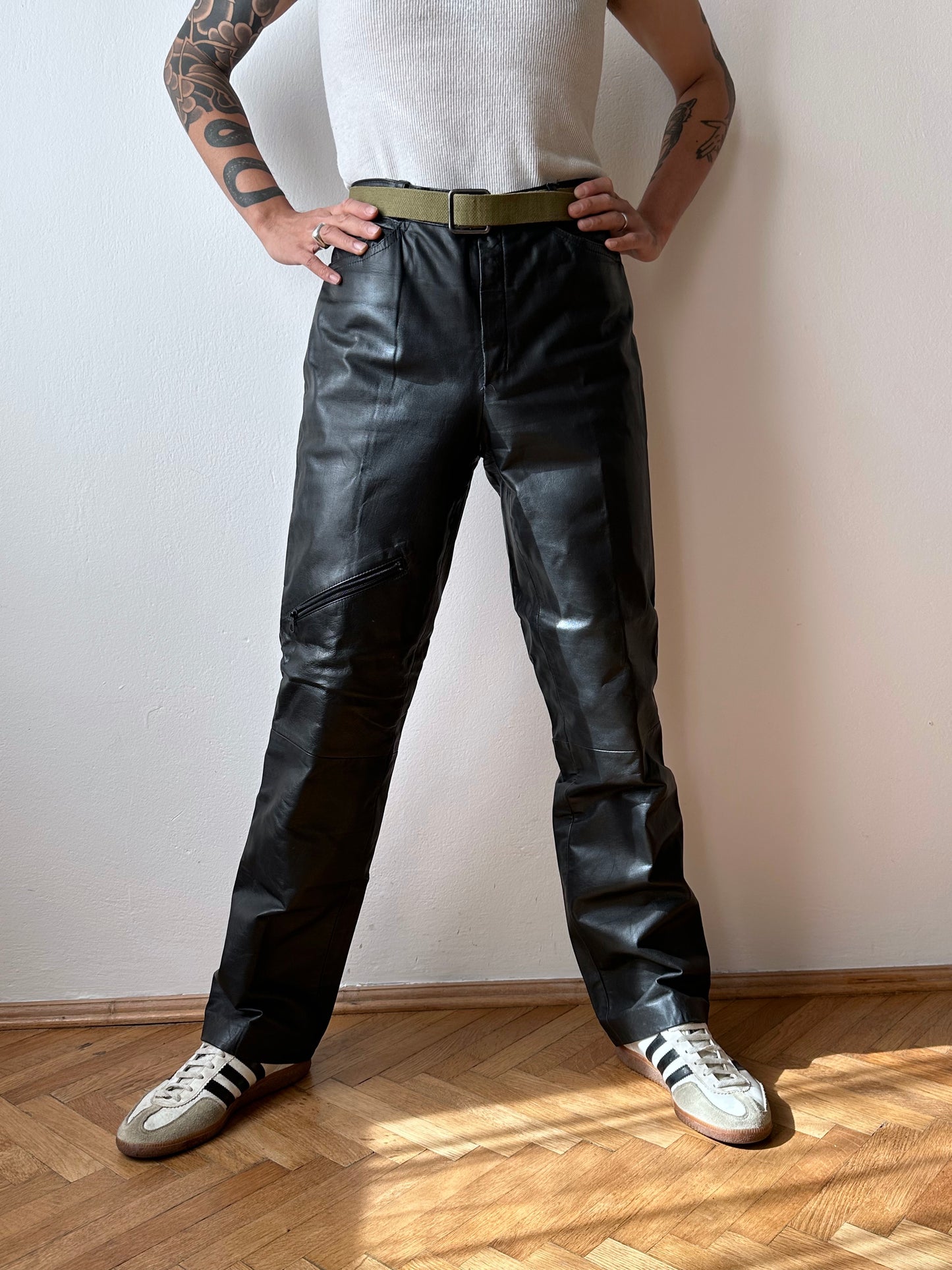 Black leather trousers - w32