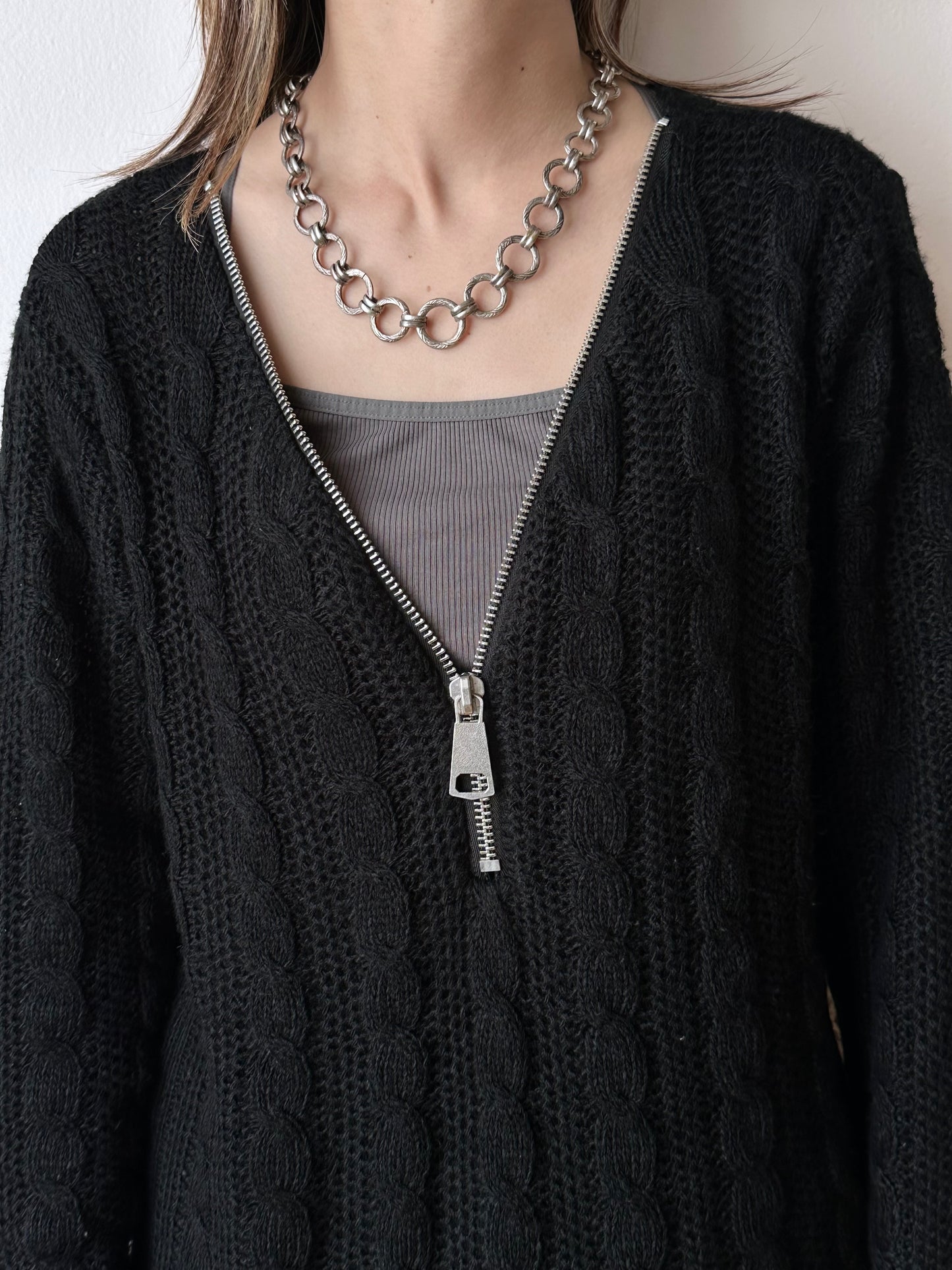 French metal hand graved chain necklace