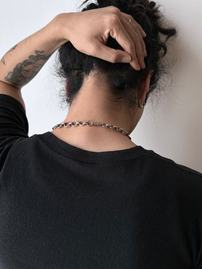 French metal hand graved chain necklace